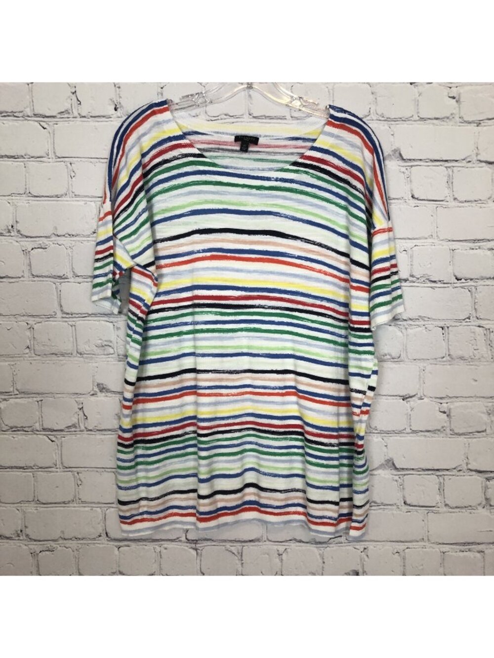 Talbots White Colorful Stripe 100% Cotton Sweater Plus Size 1X